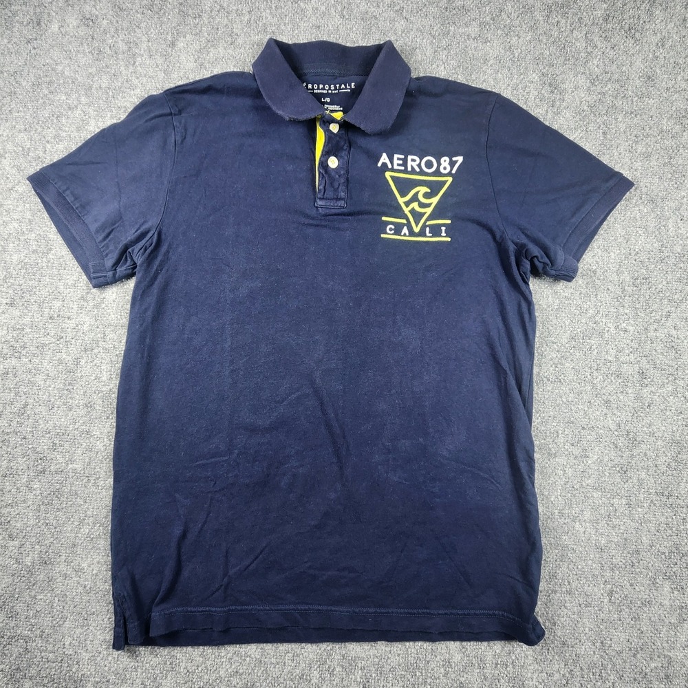Aeropostale Mens Navy Blue AERO87 Cali Graphic Polo Shirt Large